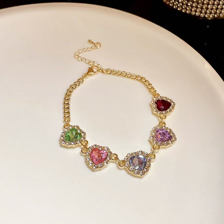 French inlaid diamond colored heart pendant set