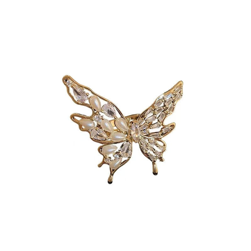 eal gold electroplated zircon pearl butterfly opening ring