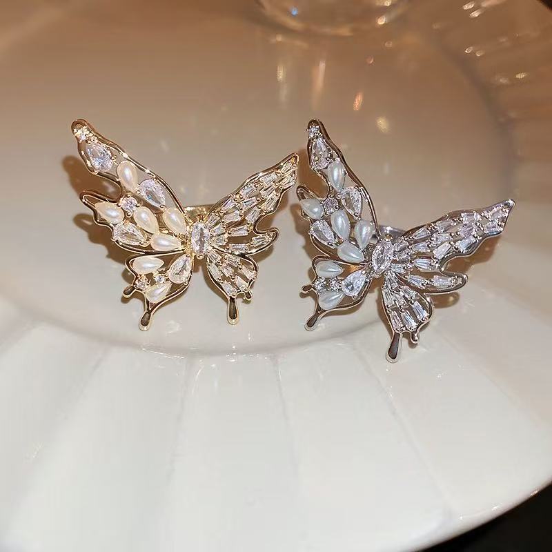 eal gold electroplated zircon pearl butterfly opening ring
