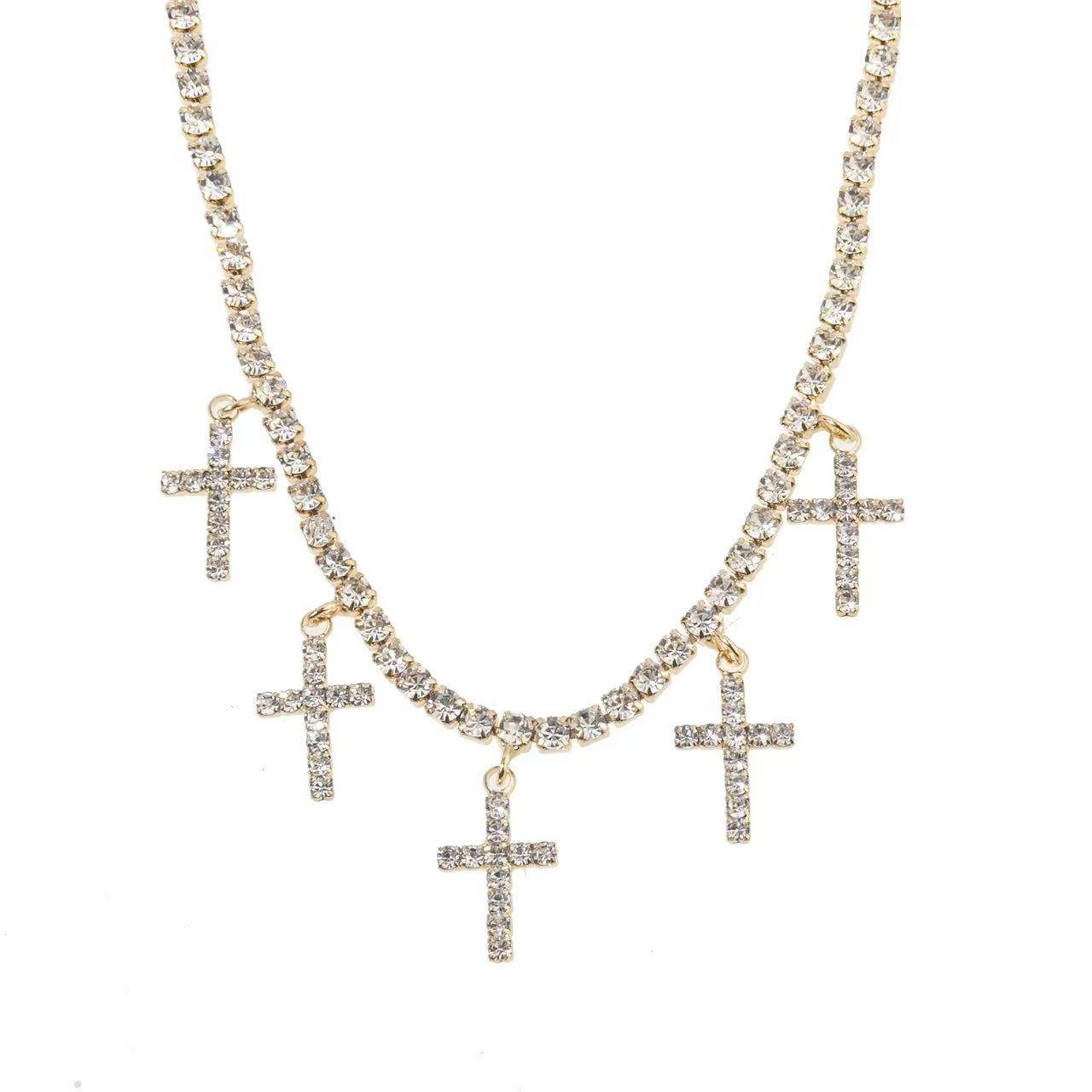 New Design Cross Water Diamond Single layer Necklace