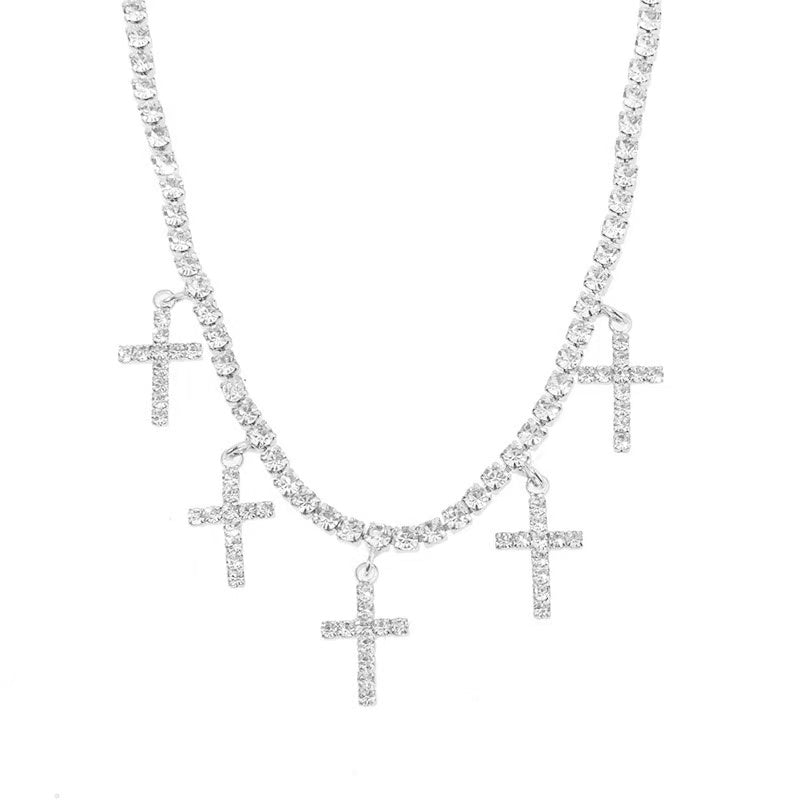 New Design Cross Water Diamond Single layer Necklace