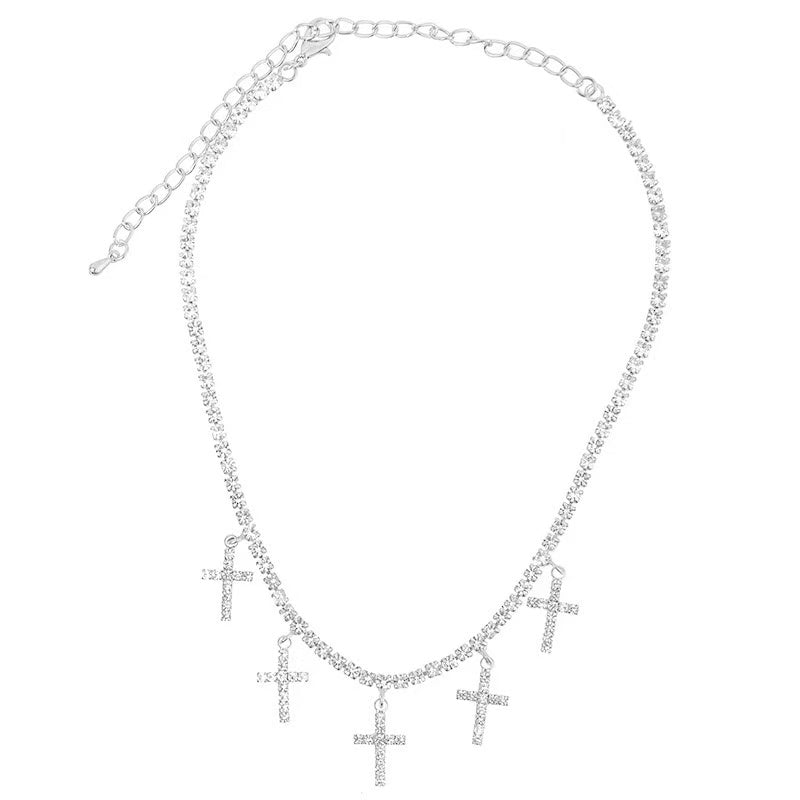 New Design Cross Water Diamond Single layer Necklace