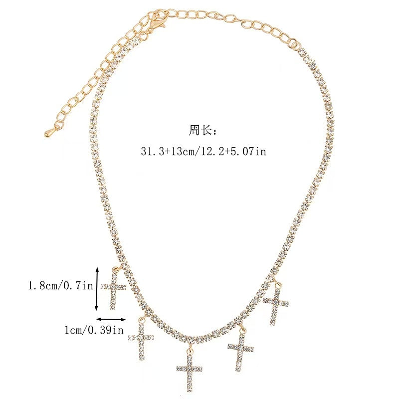 New Design Cross Water Diamond Single layer Necklace