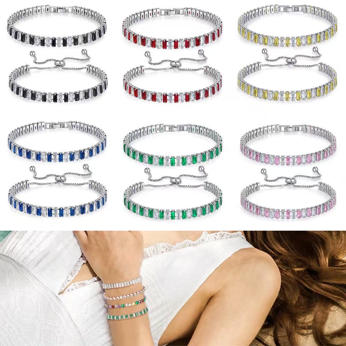 colored zircon bracelet in Europe and America can be pulled and plated with platinum