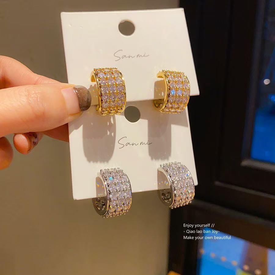 Silver Needle Zircon Ring Earrings