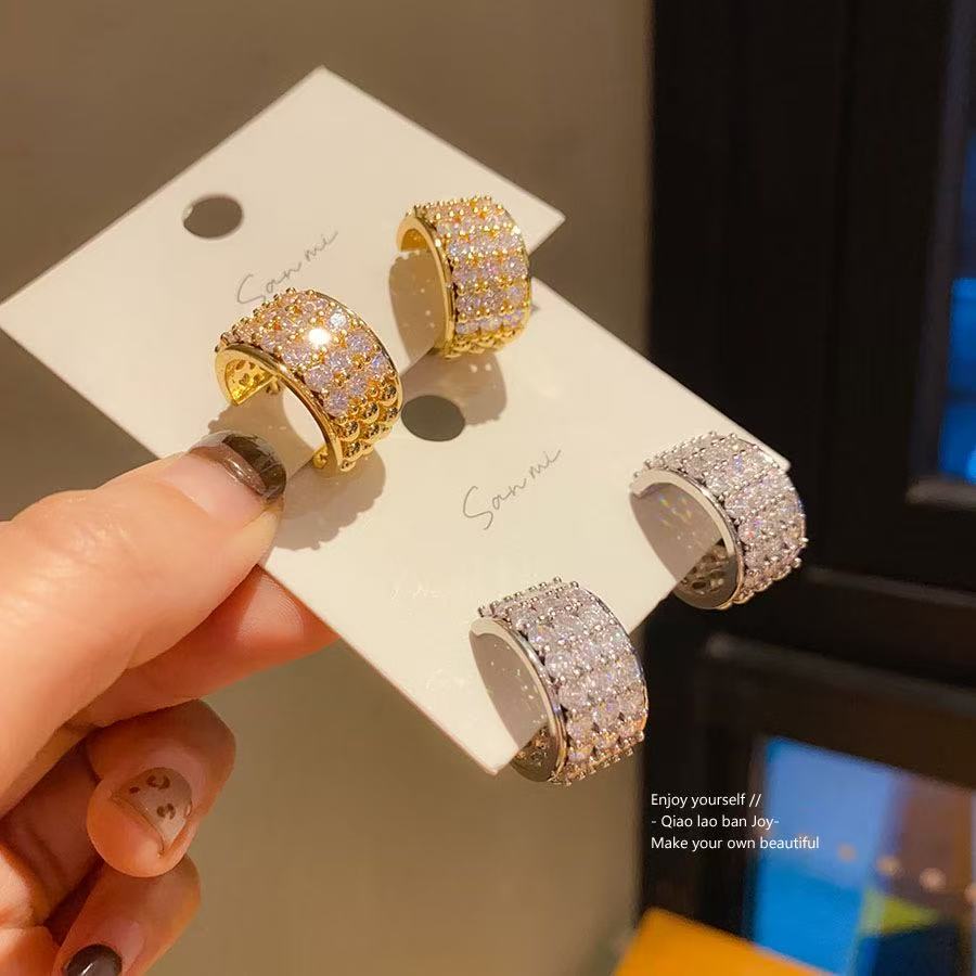 Silver Needle Zircon Ring Earrings