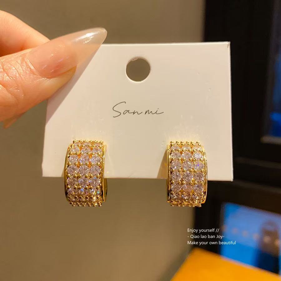 Silver Needle Zircon Ring Earrings