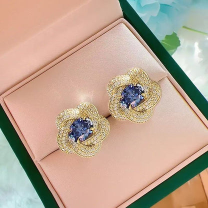 socialite round face flower earrings