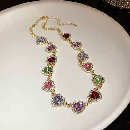 French inlaid diamond colored heart pendant set