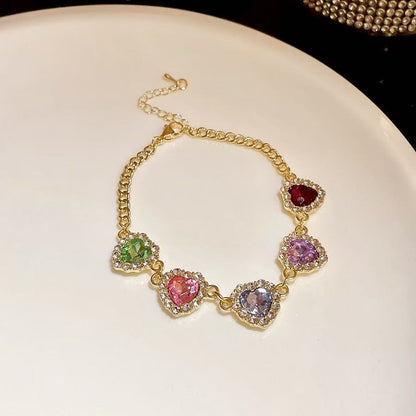 French inlaid diamond colored heart pendant set