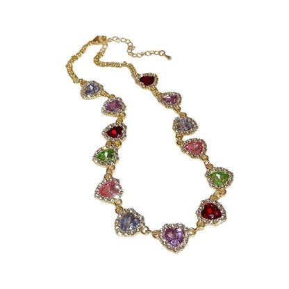 French inlaid diamond colored heart pendant set