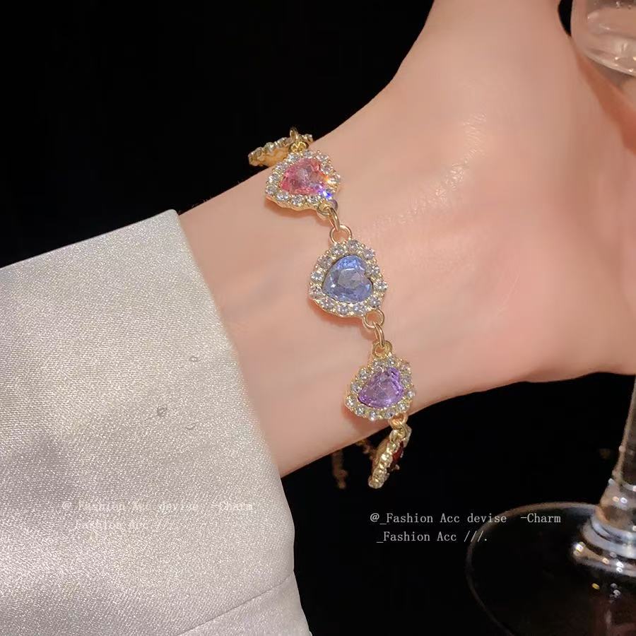 French inlaid diamond colored heart pendant set