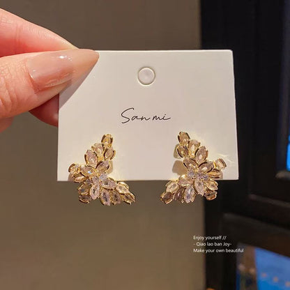 Silver needle zircon butterfly earrings