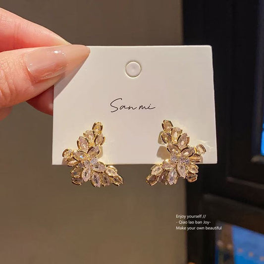 Silver needle zircon butterfly earrings
