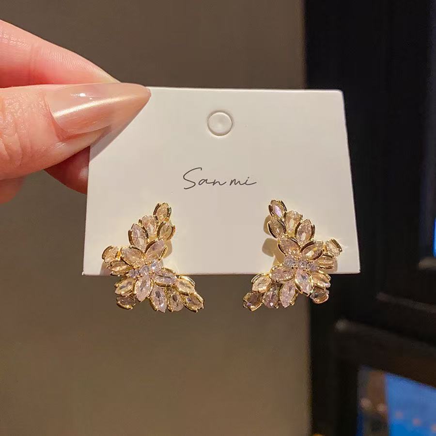 Silver needle zircon butterfly earrings