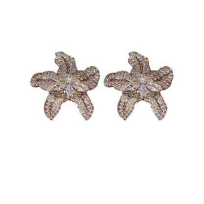 Silver needle zircon flower earrings