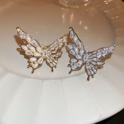 eal gold electroplated zircon pearl butterfly opening ring