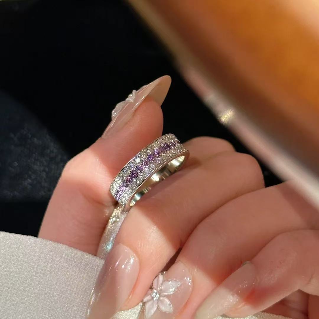 heavy industry diamond inlaid red corundum women's ring