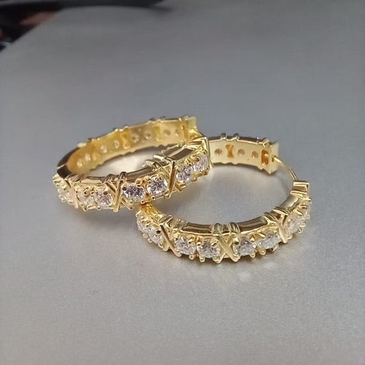 light luxury, cross set diamond earrings