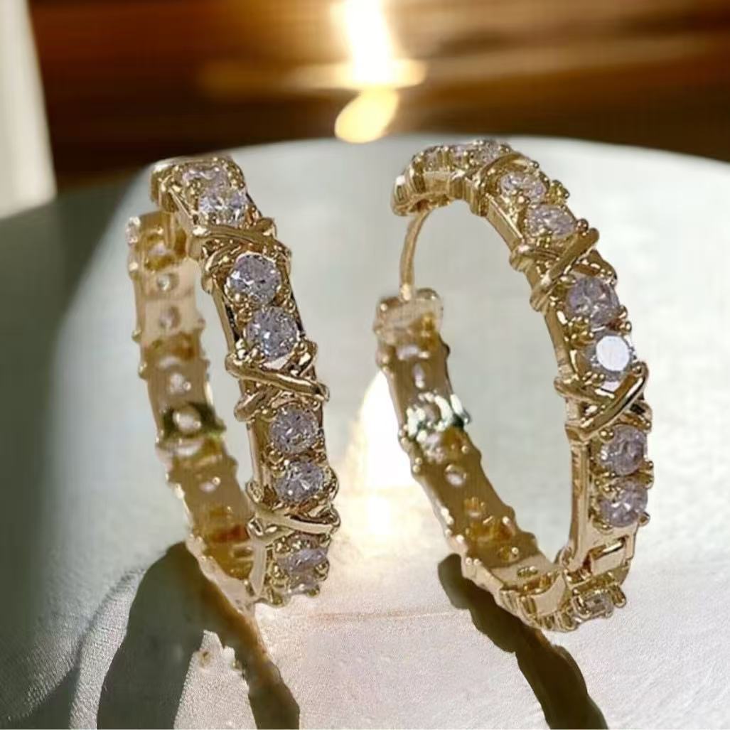 light luxury, cross set diamond earrings
