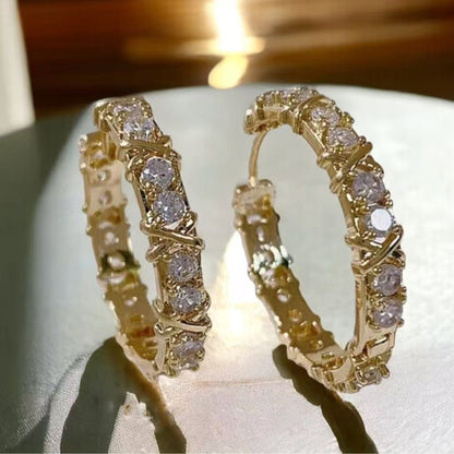 light luxury, cross set diamond earrings