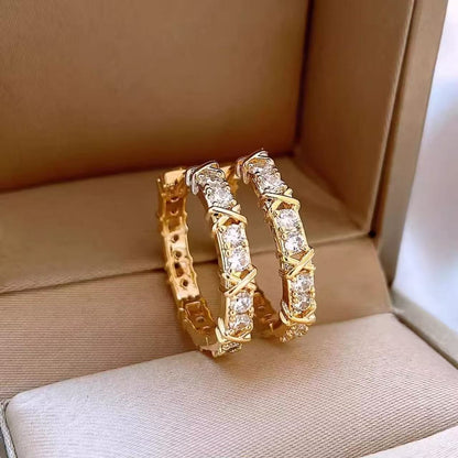 light luxury, cross set diamond earrings
