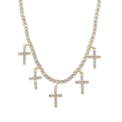 New Design Cross Water Diamond Single layer Necklace