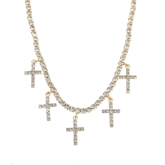 New Design Cross Water Diamond Single layer Necklace