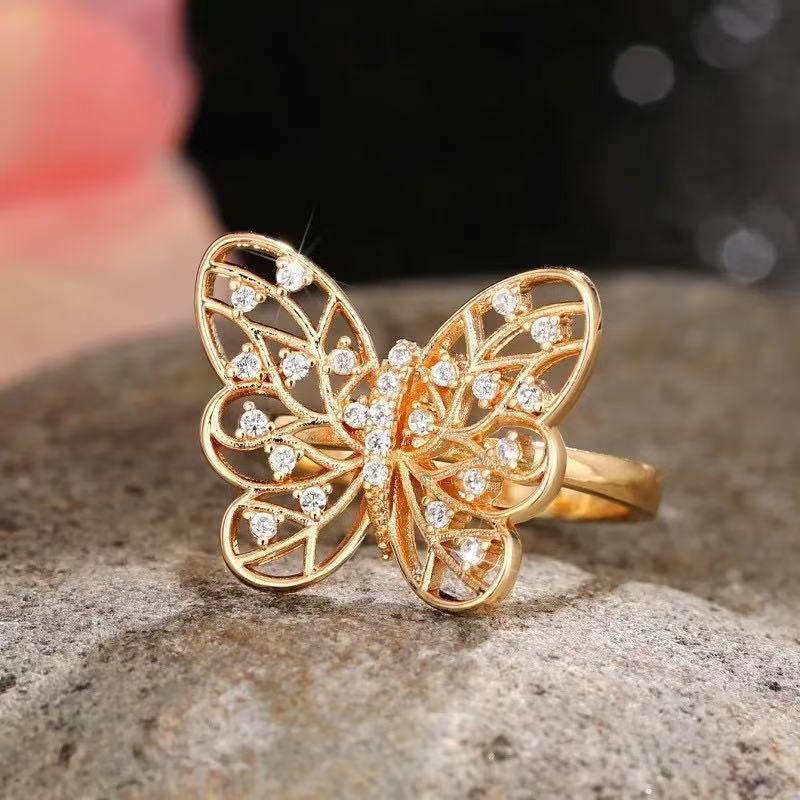 butterfly design micro inlaid zircon ring