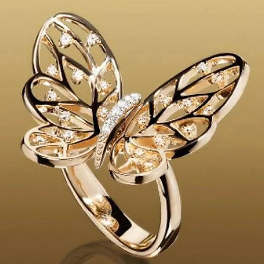 butterfly design micro inlaid zircon ring