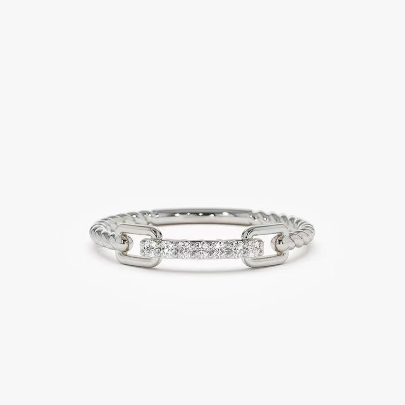 Geometric Line Micro inlaid Zircon Ring