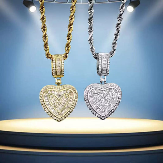 copper gold-plated zircon heart pendant necklace