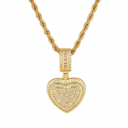 copper gold-plated zircon heart pendant necklace