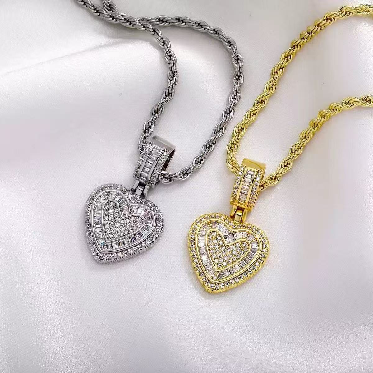 copper gold-plated zircon heart pendant necklace