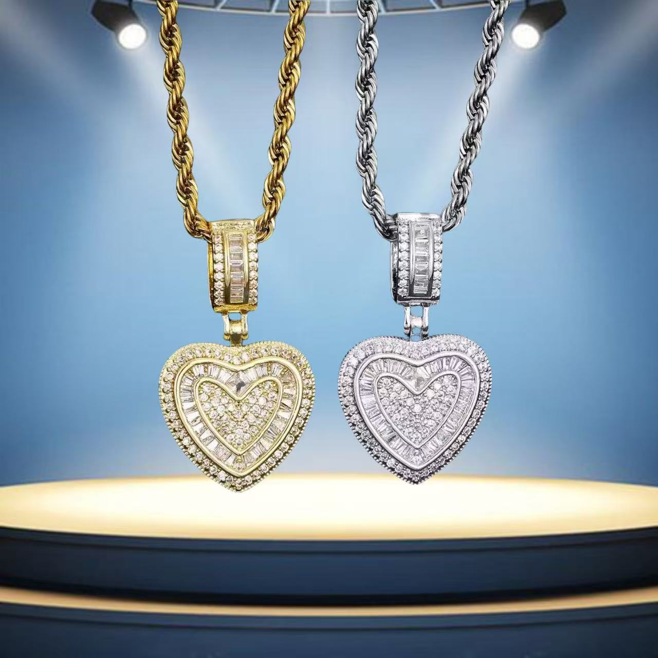 copper gold-plated zircon heart pendant necklace
