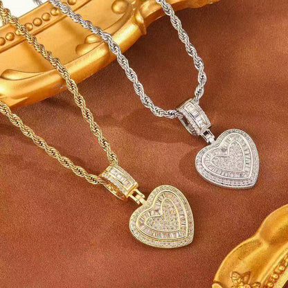 copper gold-plated zircon heart pendant necklace