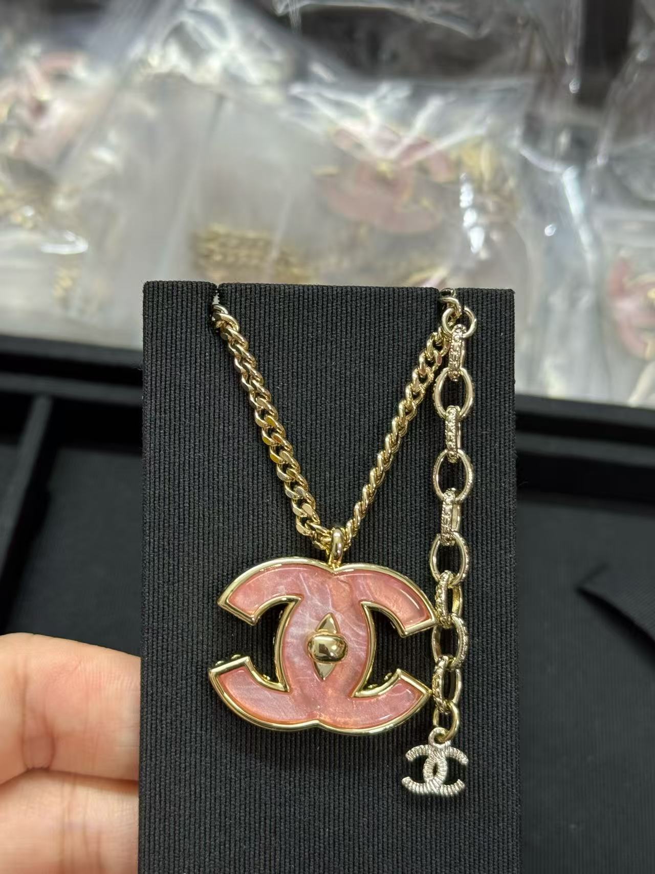 Pink Resin Gold Necklace