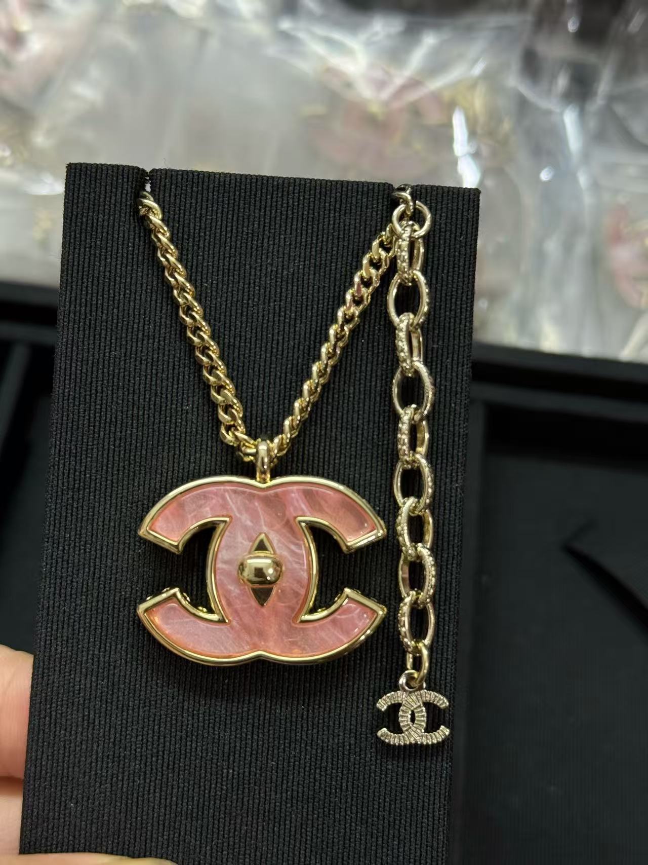 Pink Resin Gold Necklace