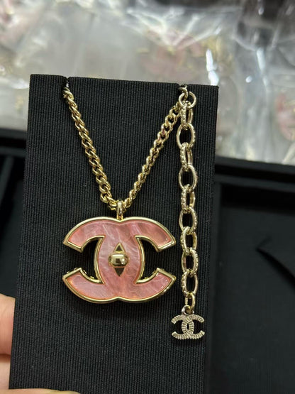 Pink Resin Gold Necklace