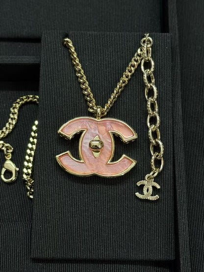 Pink Resin Gold Necklace