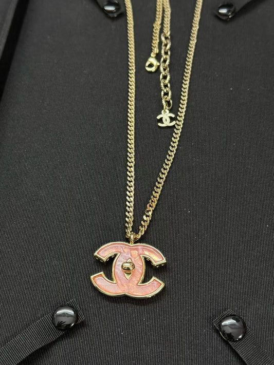 Pink Resin Gold Necklace