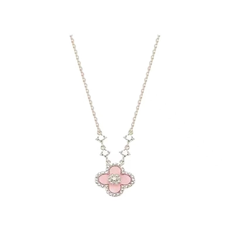 Qimeng Sweet Cherry Powder Fritillaria Four Leaf Grass Necklace for Women
