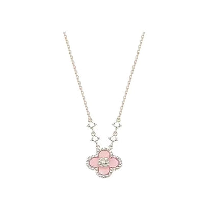 Qimeng Sweet Cherry Powder Fritillaria Four Leaf Grass Necklace for Women